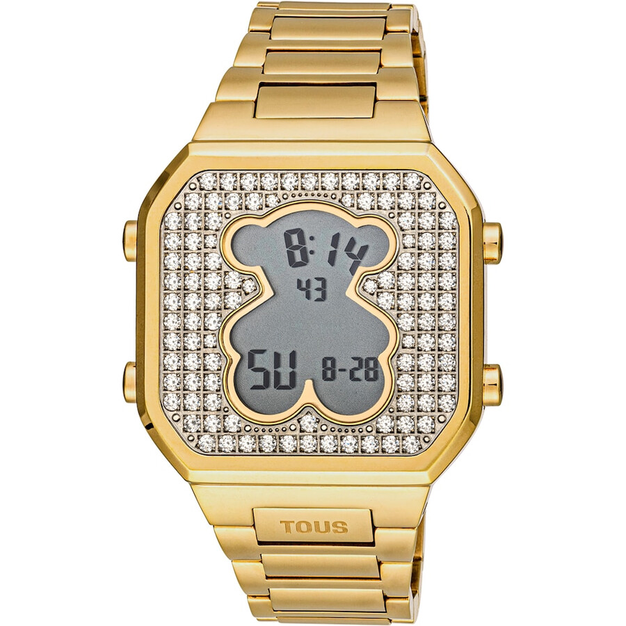 orologio digitale con bracciale in acciaio ipg color oro e zirconi d-bear