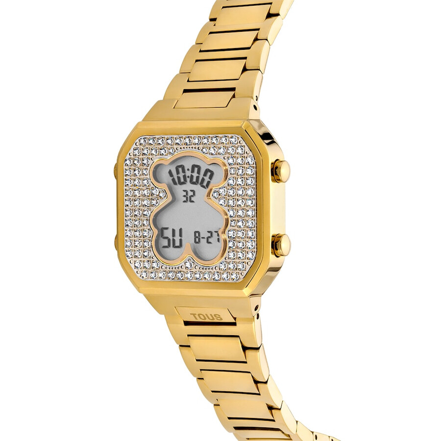orologio digitale con bracciale in acciaio ipg color oro e zirconi d-bear