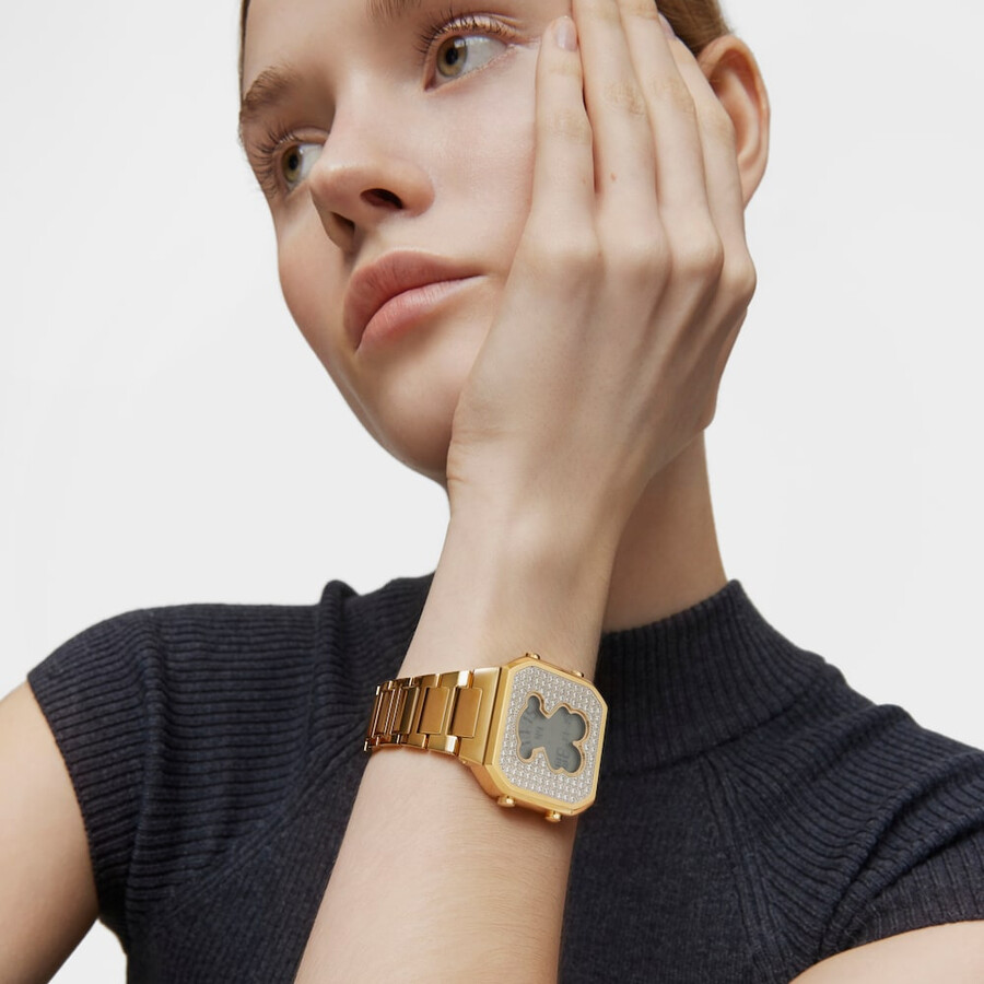 orologio digitale con bracciale in acciaio ipg color oro e zirconi d-bear