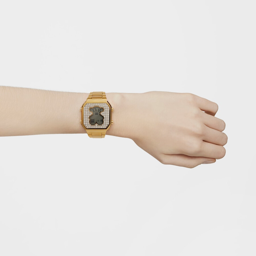 orologio digitale con bracciale in acciaio ipg color oro e zirconi d-bear