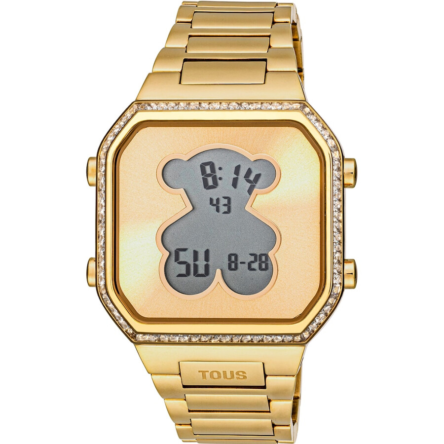 orologio digitale con bracciale in acciaio ipg color oro e zirconi d-bear