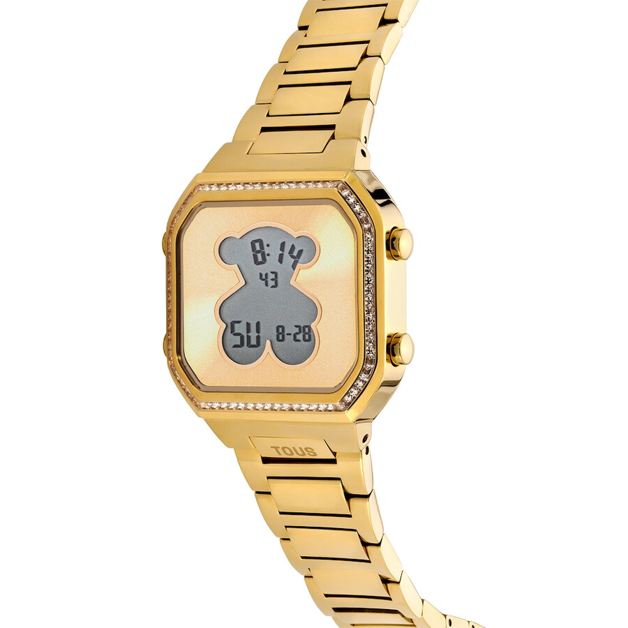 orologio digitale con bracciale in acciaio ipg color oro e zirconi d-bear