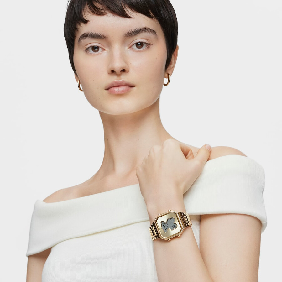 orologio digitale con bracciale in acciaio ipg color oro e zirconi d-bear