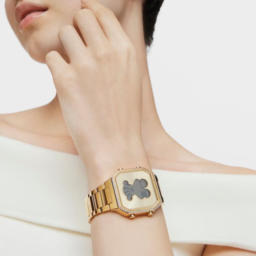 orologio digitale con bracciale in acciaio ipg color oro e zirconi d-bear