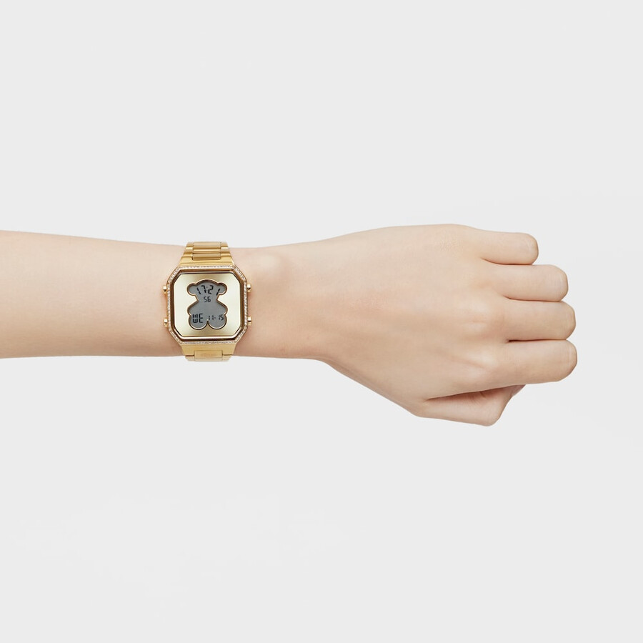 orologio digitale con bracciale in acciaio ipg color oro e zirconi d-bear