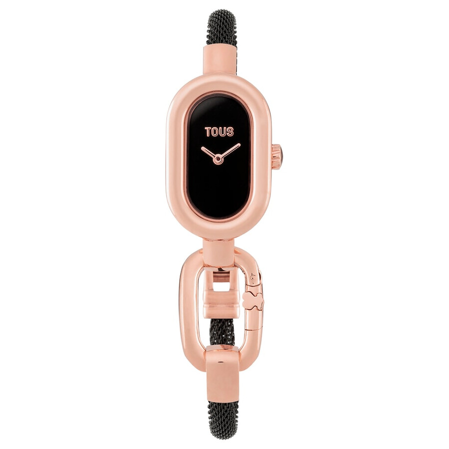 orologio analogico con bracciale in acciaio ip nero e cassa in acciaio iprg color rosa tous hold oval