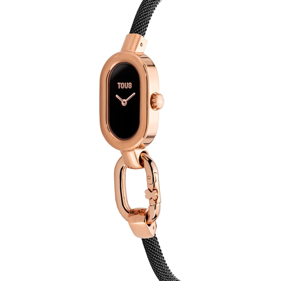 orologio analogico con bracciale in acciaio ip nero e cassa in acciaio iprg color rosa tous hold oval