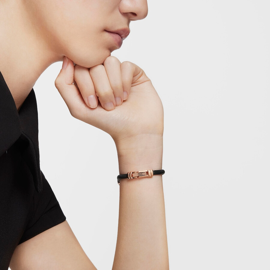 orologio analogico con bracciale in acciaio ip nero e cassa in acciaio iprg color rosa tous hold oval