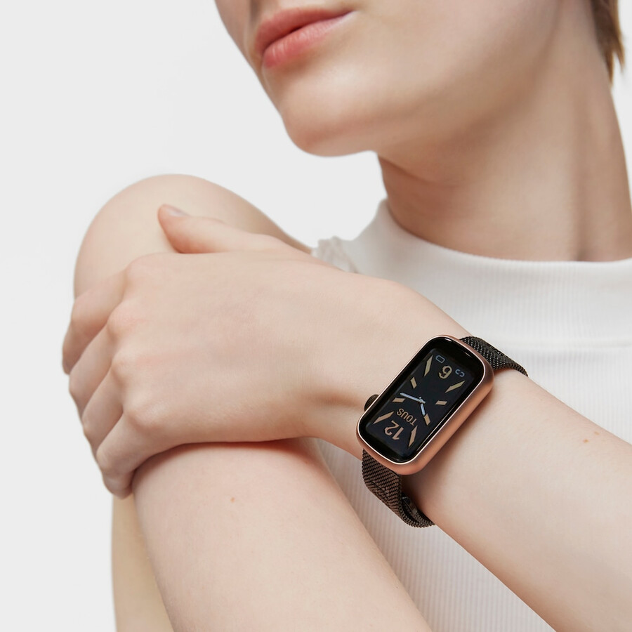 smartwatch con bracciale in acciaio ip grigio e cassa in alluminio in iprg tous t-band mesh color rosa