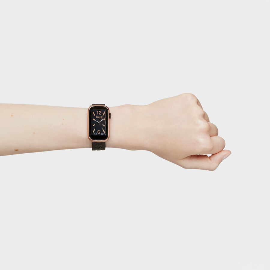 smartwatch con bracciale in acciaio ip grigio e cassa in alluminio in iprg tous t-band mesh color rosa