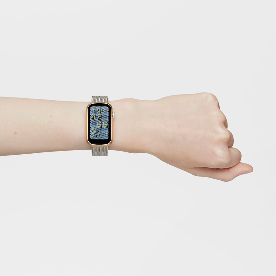 smartwatch con bracciale in acciaio e cassa in alluminio color oro ipg tous tous t-band mesh