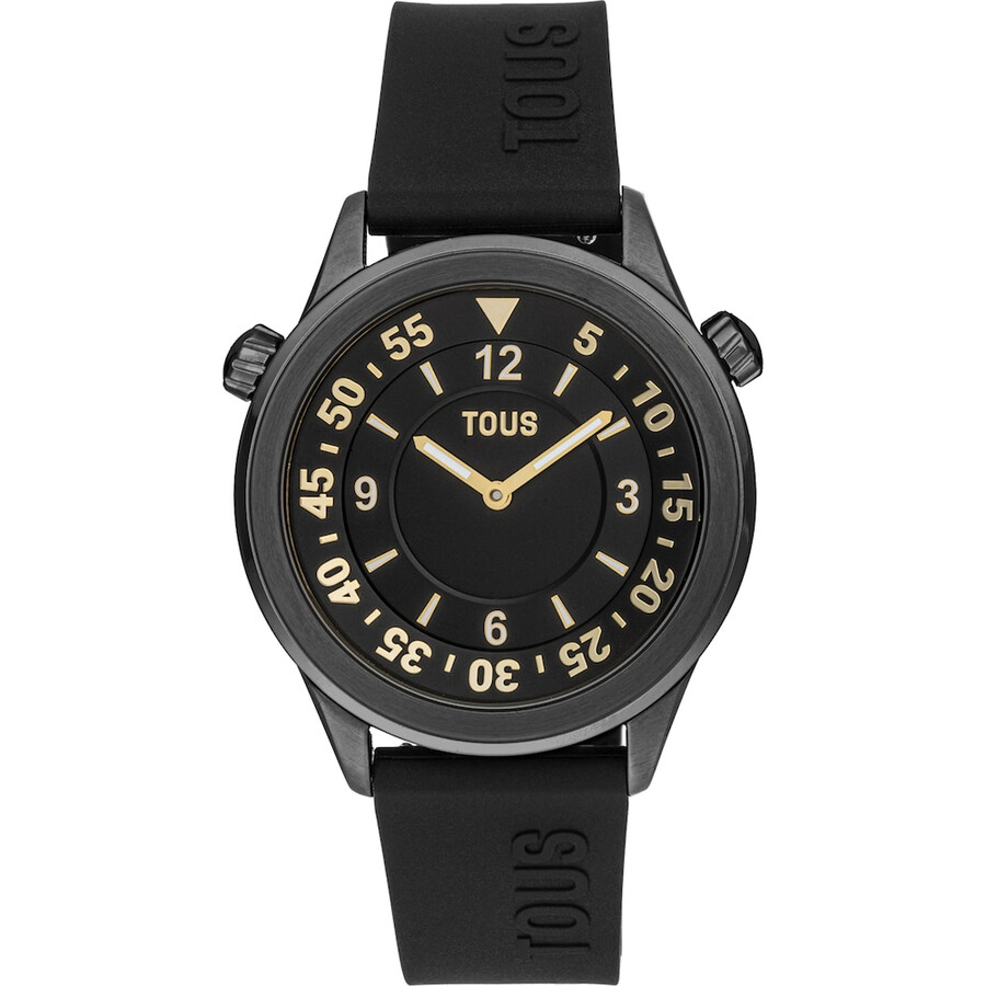 orologio analogico con cinturino in silicone nero e cassa in acciaio ip grigio tous now