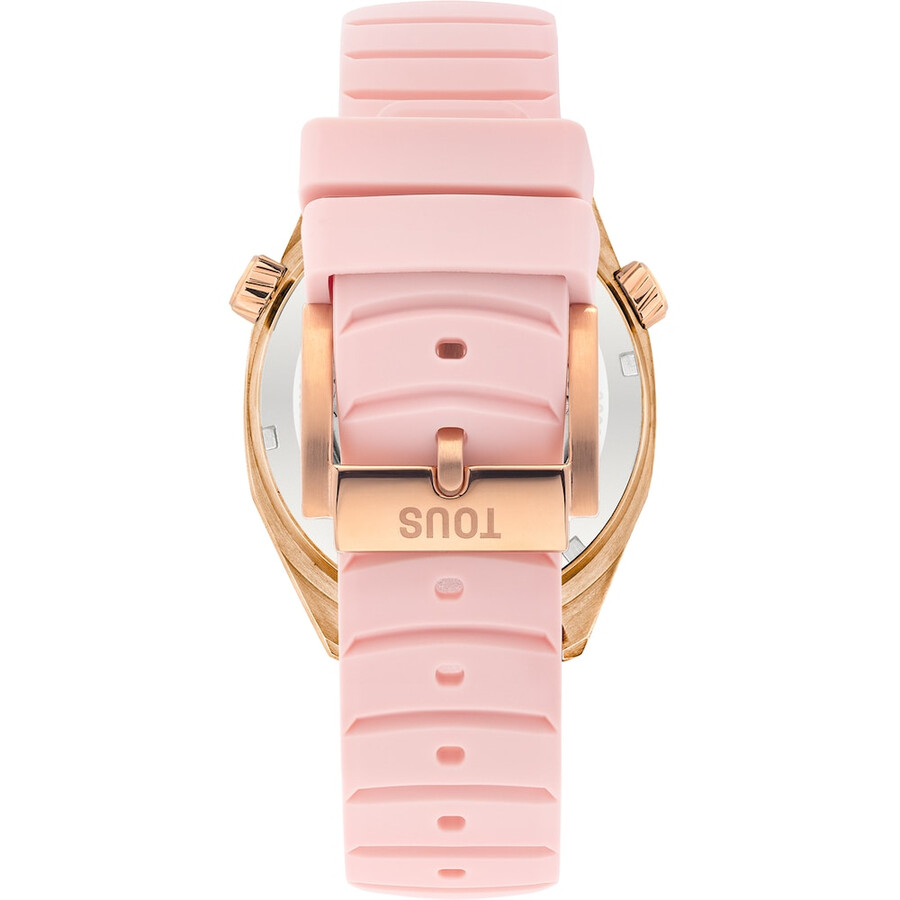 orologio automatico gmt con cinturino in silicone rosa cassa in acciaio iprg color rosa e quadrante in madreperla tous now