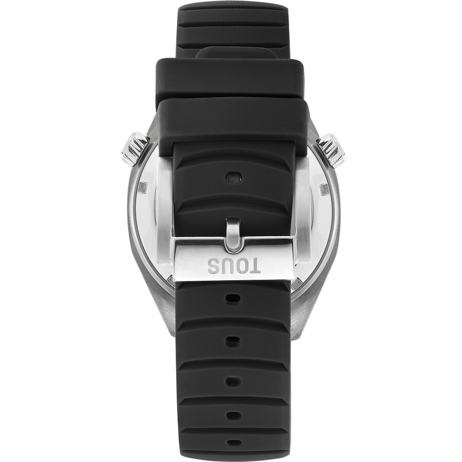 orologio automatico gmt con cinturino in silicone nero cassa in acciaio e quadrante in madreperla tous now.