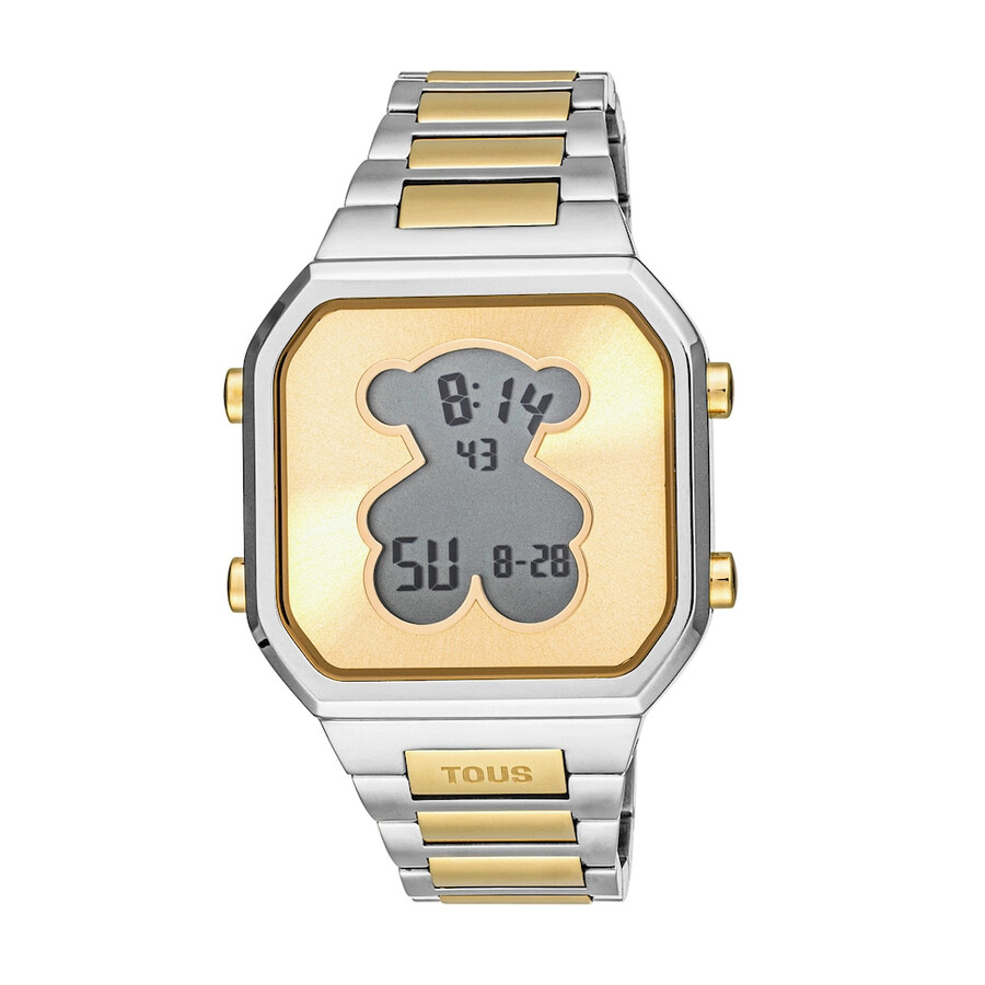 orologio digitale con bracciale in acciaio inossidabile e cassa in acciaio ipg color oro d-bear