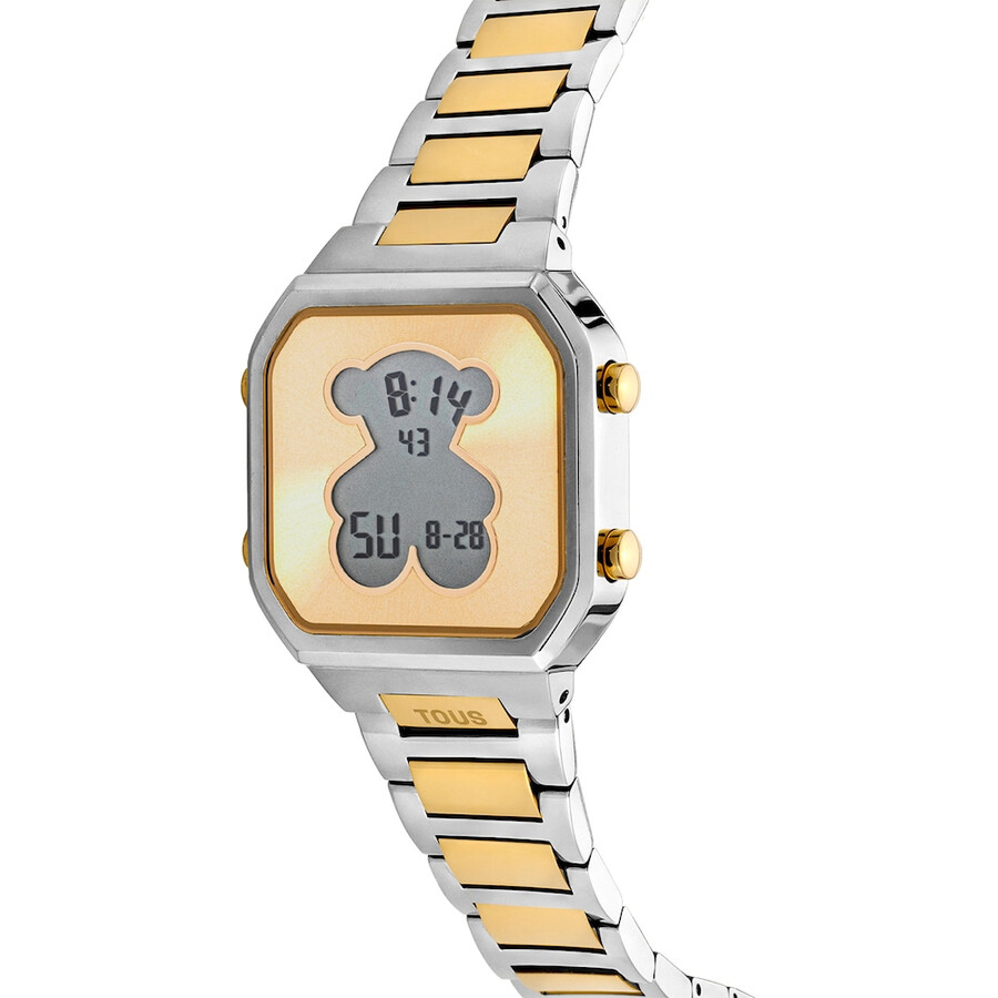 orologio digitale con bracciale in acciaio inossidabile e cassa in acciaio ipg color oro d-bear