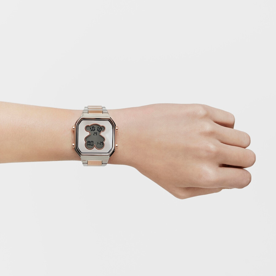 orologio digitale con cinturino in acciaio inossidabile e acciaio iprg color rosa d-bear