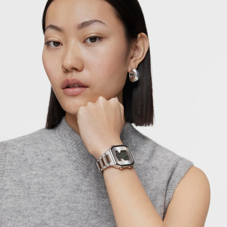 orologio digitale con cinturino in acciaio inossidabile e acciaio iprg color rosa d-bear