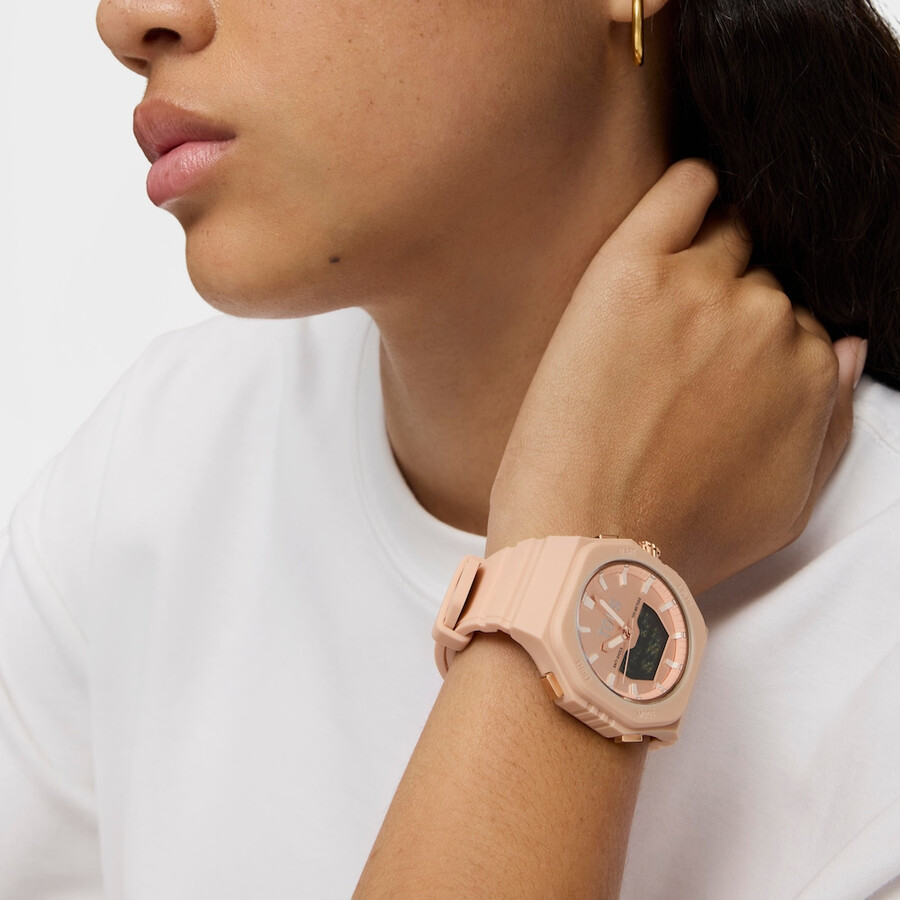 orologio analogicodigitale in acciaio iprg color carne con bracciale in nylon rosa bet