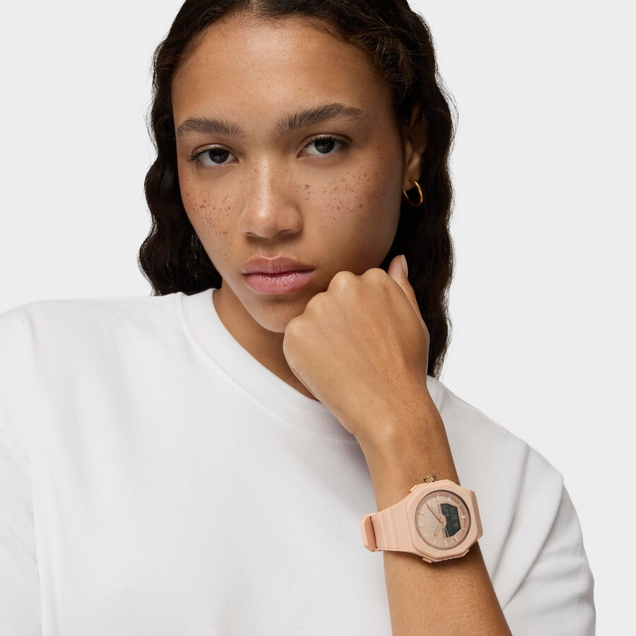orologio analogicodigitale in acciaio iprg color carne con bracciale in nylon rosa bet