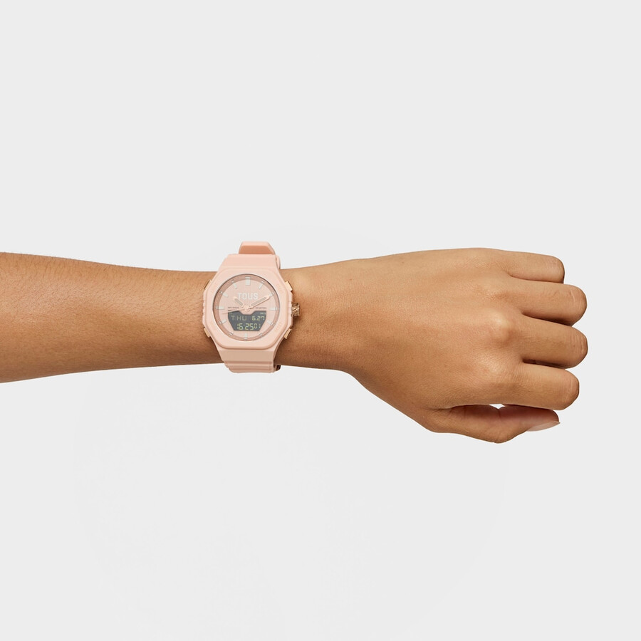 orologio analogicodigitale in acciaio iprg color carne con bracciale in nylon rosa bet