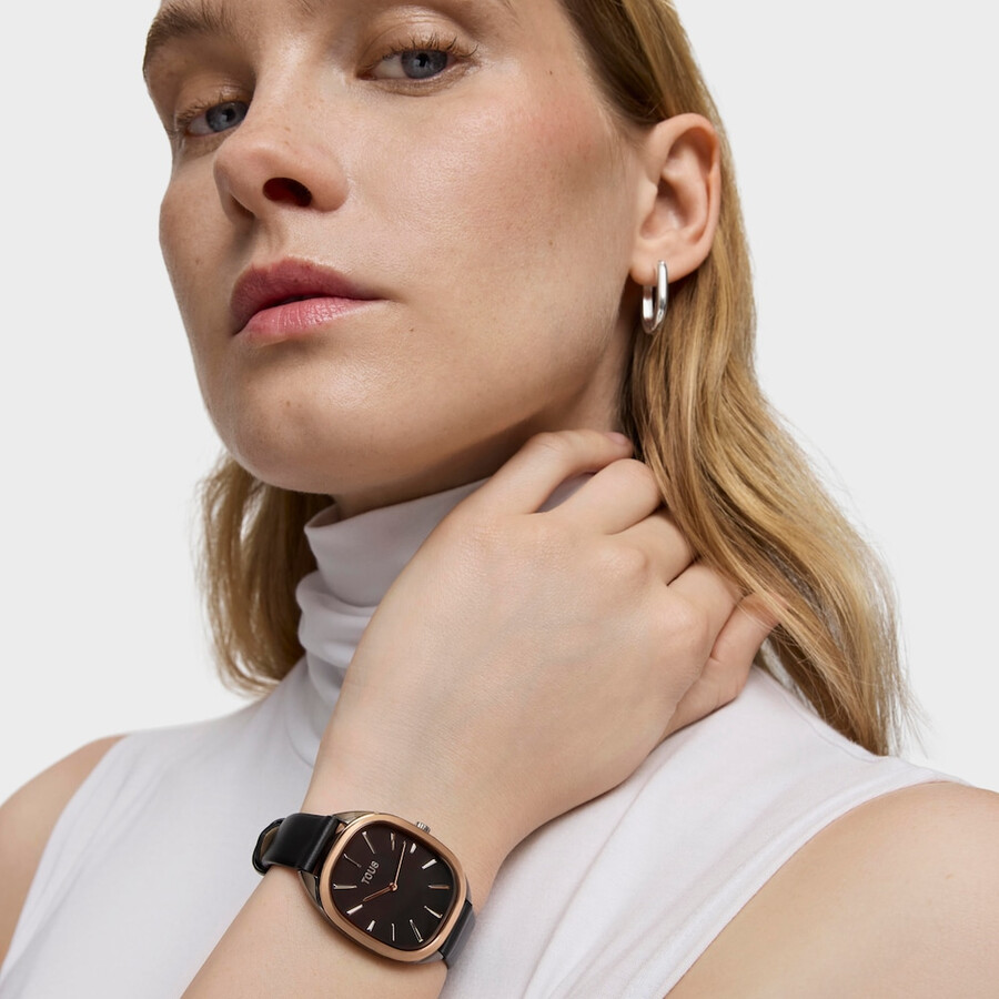 orologio analogico in acciaio iprg rosa con cinturino in pelle nera heritage