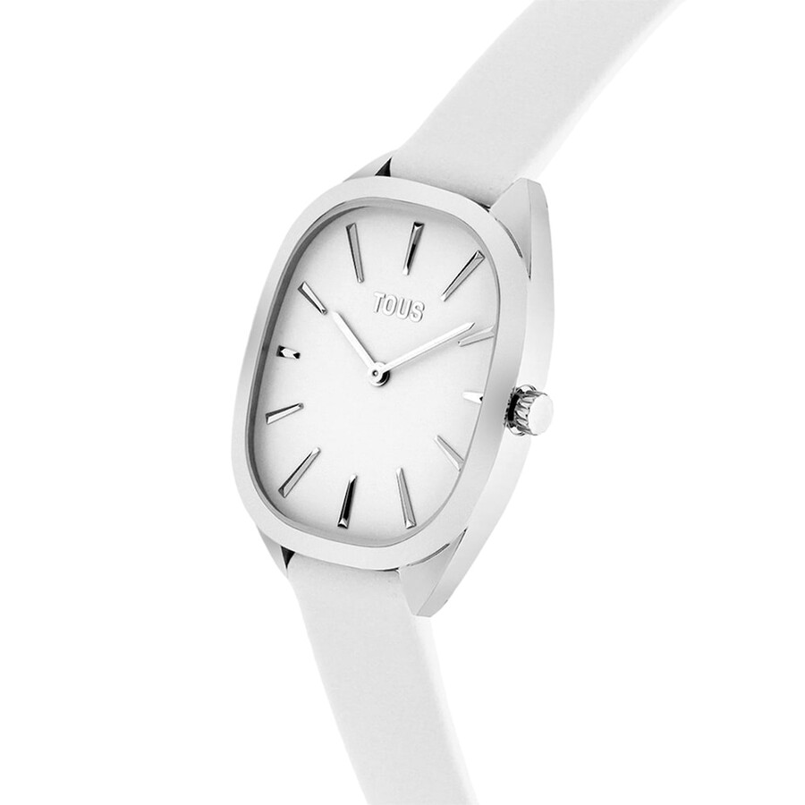 orologio analogico in acciaio con cinturino in pelle bianca heritage