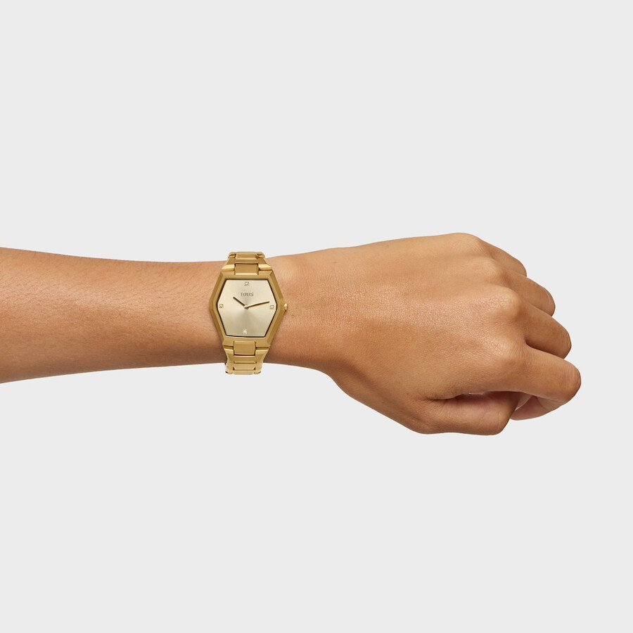 orologio analogico con bracciale in acciaio ipg color oro karat