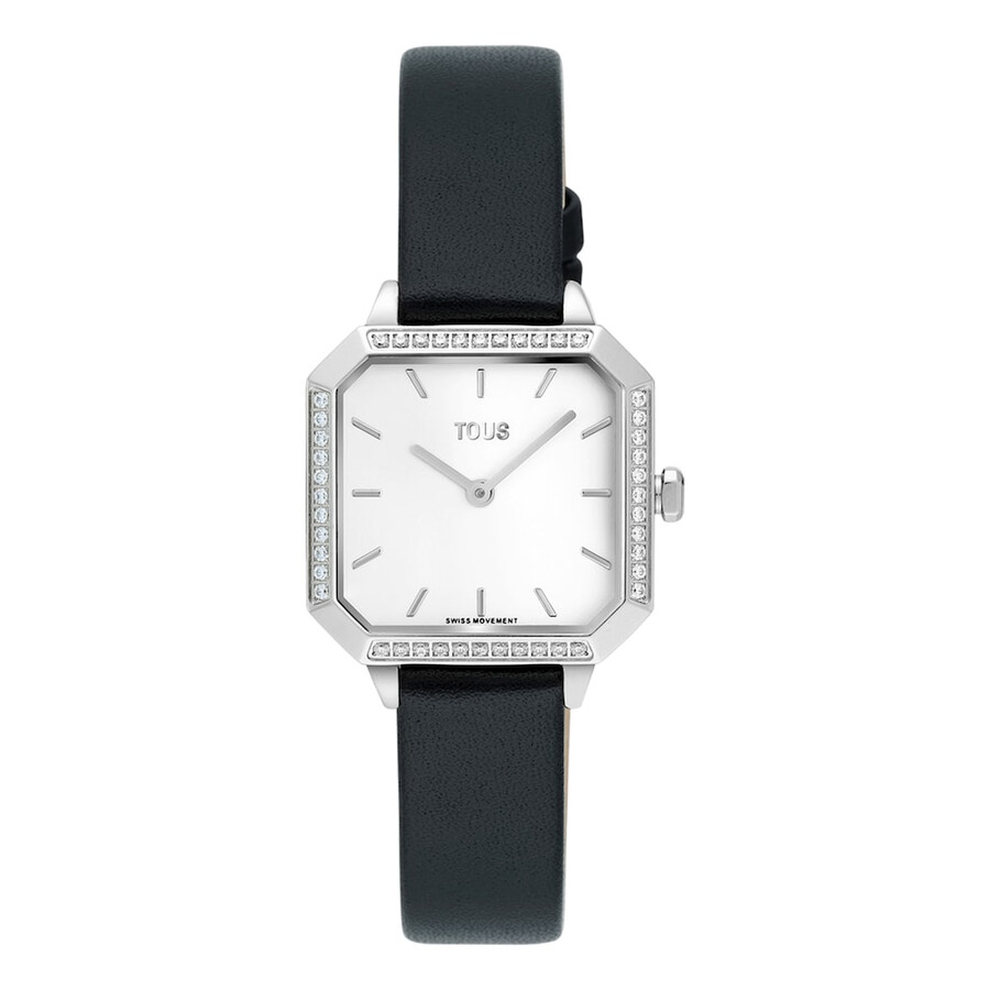 orologio analogico in acciaio con movimento svizzero diamanti da 040 ct e cinturino in pelle nera les classiques