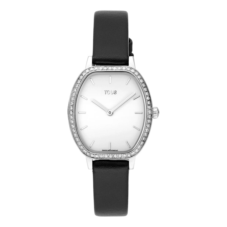 orologio analogico in acciaio con movimento svizzero diamanti da 054 ct e cinturino in pelle nera les classiques