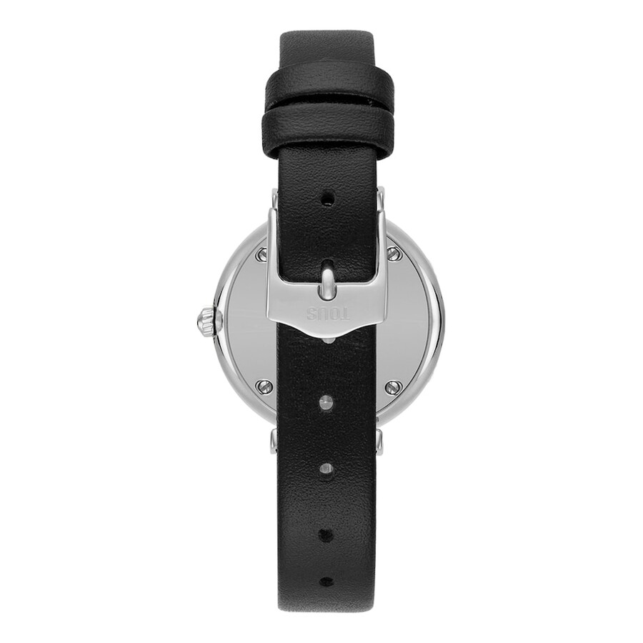 orologio analogico in acciaio con movimento svizzero diamanti da 049 ct e cinturino in pelle nera les classiques