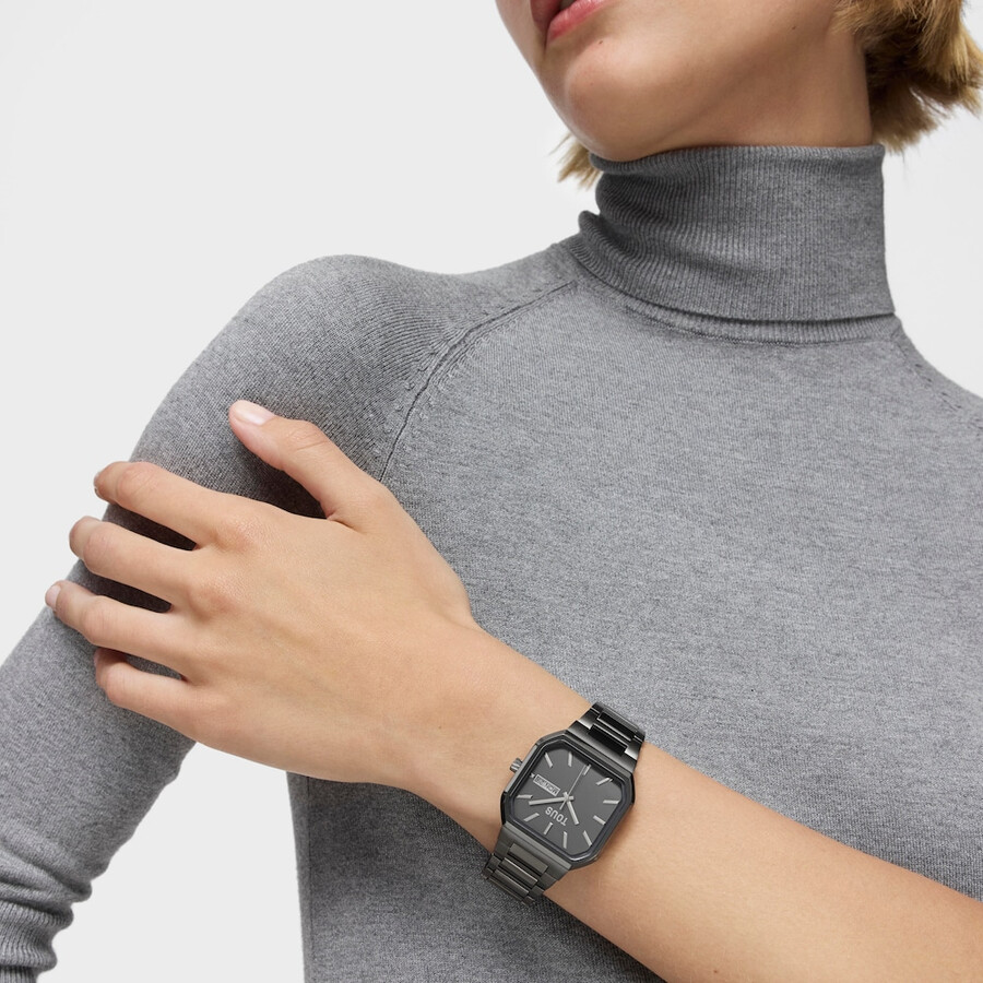 orologio analogico con bracciale in acciaio ip nero lit