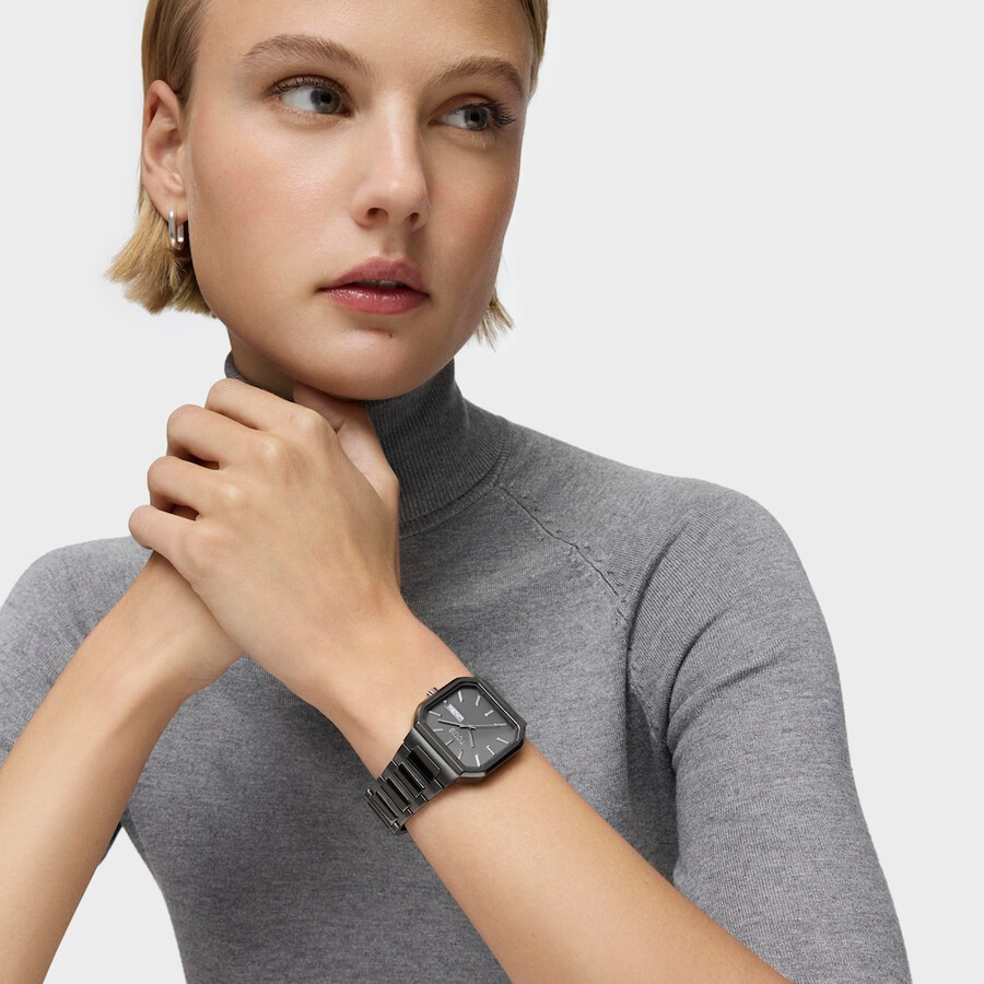 orologio analogico con bracciale in acciaio ip nero lit