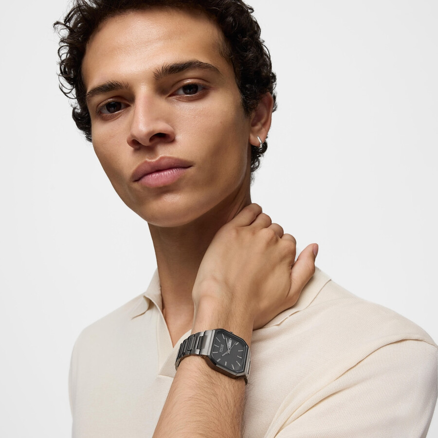 orologio analogico con bracciale in acciaio ip nero lit