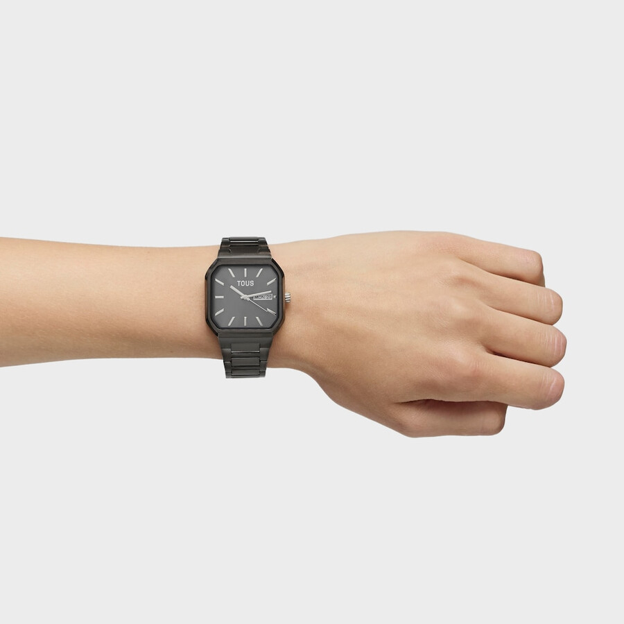 orologio analogico con bracciale in acciaio ip nero lit