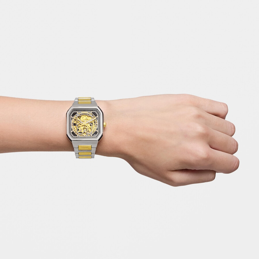 orologio analogico automatico con cinturino in acciaio ipg color oro e cinturino in acciaio d-bear now