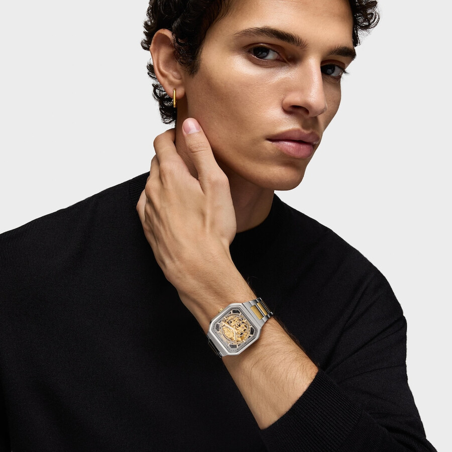 orologio analogico automatico con cinturino in acciaio ipg color oro e cinturino in acciaio d-bear now