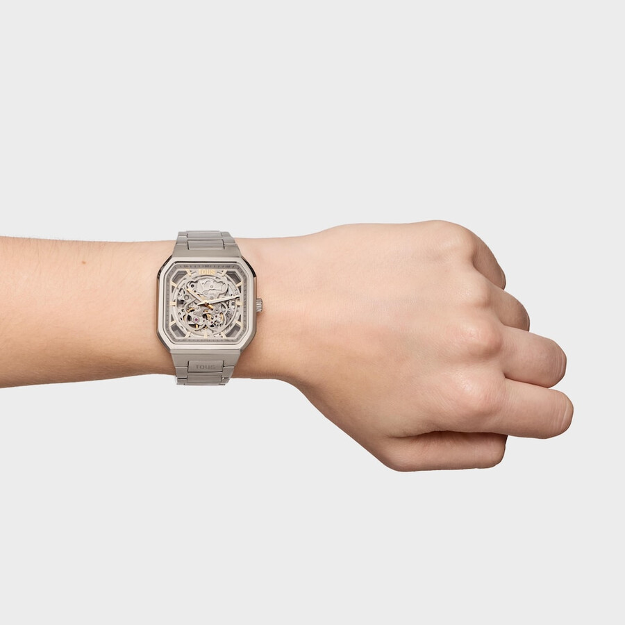 orologio analogico automatico con bracciale in acciaio d-bear now