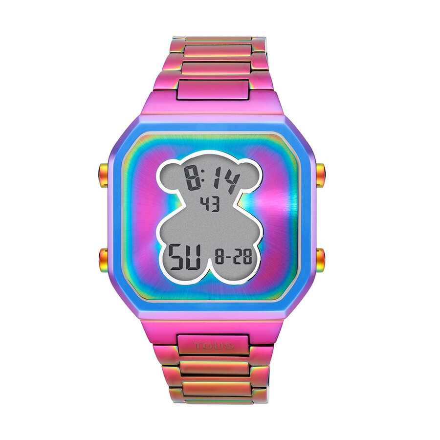 orologio digitale con bracciale in acciaio ip iridescente d-bear
