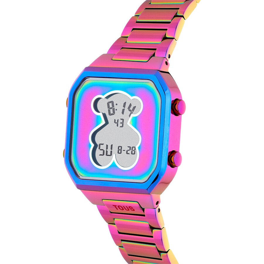orologio digitale con bracciale in acciaio ip iridescente d-bear