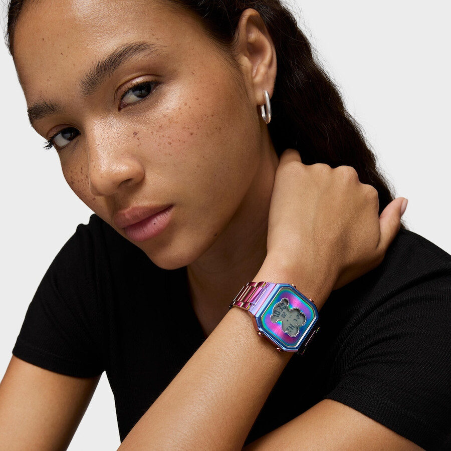 orologio digitale con bracciale in acciaio ip iridescente d-bear