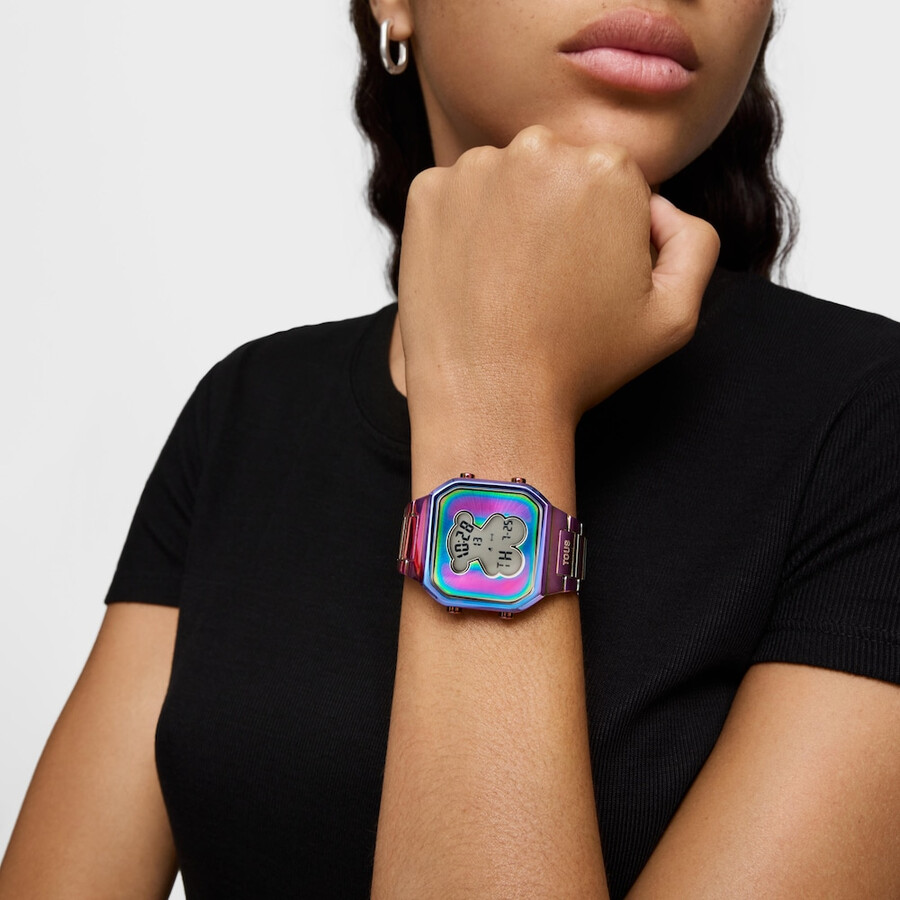 orologio digitale con bracciale in acciaio ip iridescente d-bear