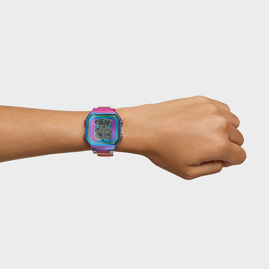 orologio digitale con bracciale in acciaio ip iridescente d-bear