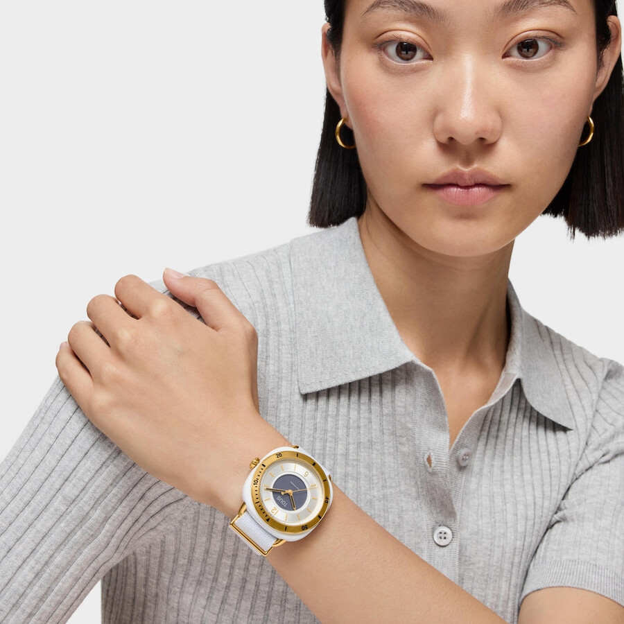 orologio analogico in acciaio ipg color oro con cinturino elastico bianco osier