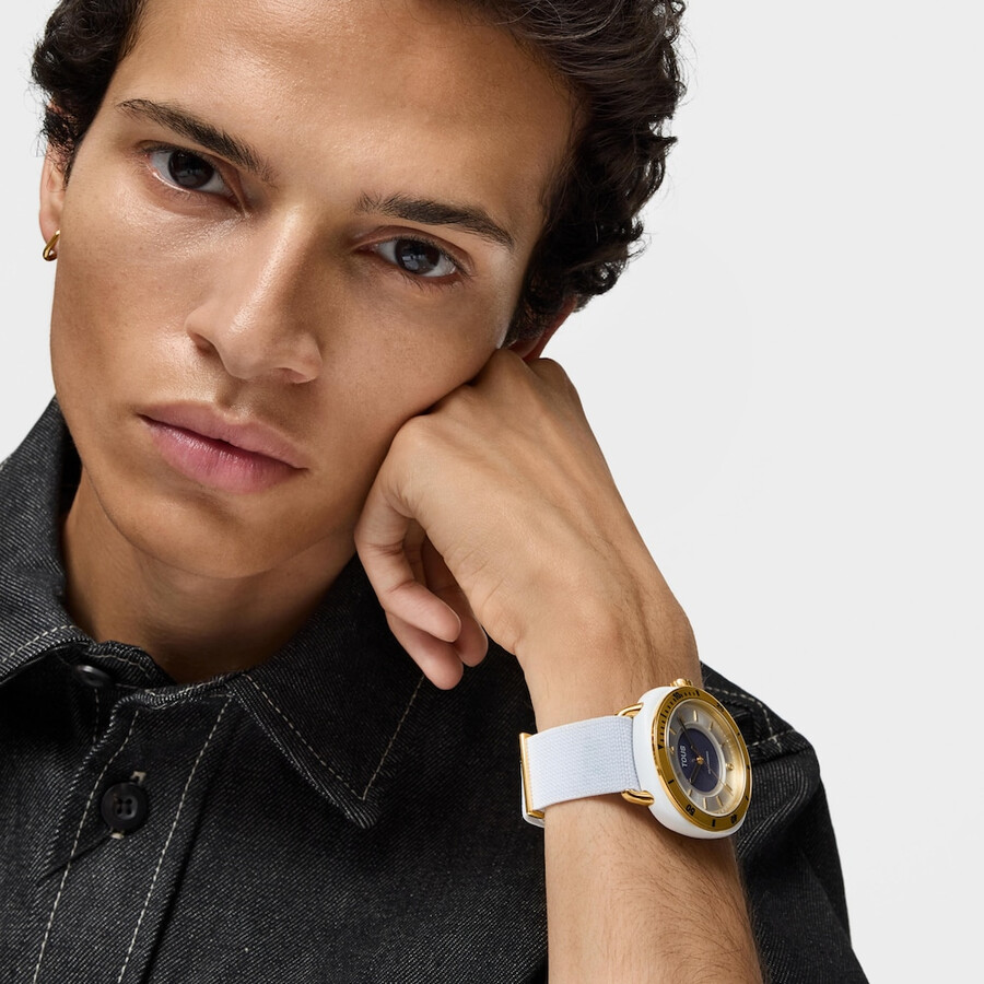 orologio analogico in acciaio ipg color oro con cinturino elastico bianco osier