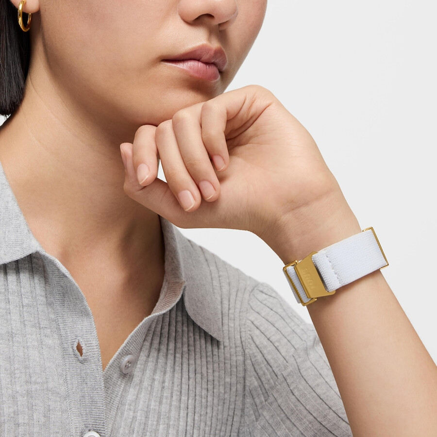 orologio analogico in acciaio ipg color oro con cinturino elastico bianco osier