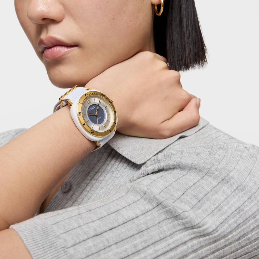 orologio analogico in acciaio ipg color oro con cinturino elastico bianco osier