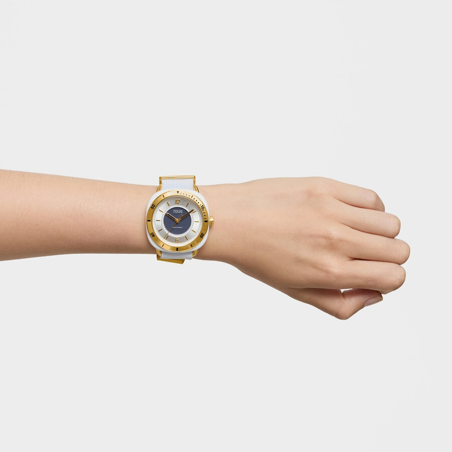 orologio analogico in acciaio ipg color oro con cinturino elastico bianco osier