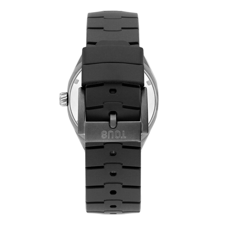 orologio analogico automatico con cassa in titanio e cinturino in gomma nera tous now