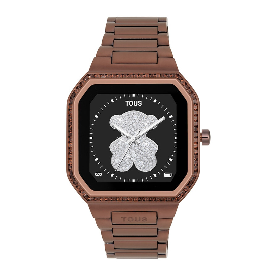 smartwatch con bracciale in acciaio marrone e zirconi b-connect